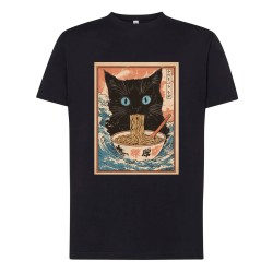 Camiseta humor Friki Gato Negro con Ramen